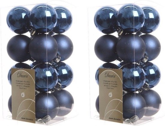 Decoris kleine kerstballen - 32x st - donkerblauw - 4 cm - kunststof - kerstversiering