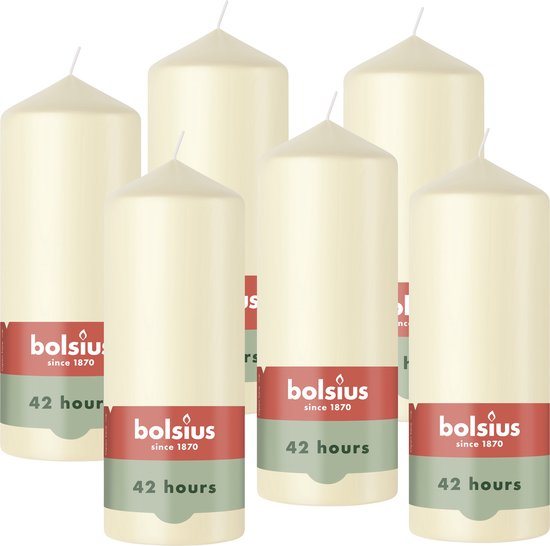 Bolsius - Gladde Stompkaarsen - Ivoor - 6 stuks - 15cm - 42 Branduren