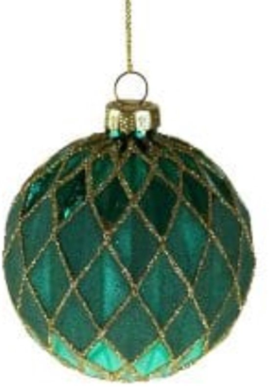Kerstbal glas groen - Mica Ruitpatroon - 8 cm - Werner Voss