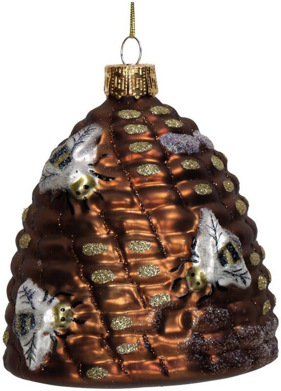 HD Collection Glazen kerstornament kerst hanger bijenkorf 9 x 10 cm