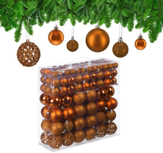 kerstballen - set van 150 - mat - glanzend - glitters - plastic - ∅ 3, 4, 6 cm - oranje