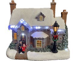 Kersthuisjebestellen - Huis met Ledverlichting en Bewegend Licht - Muziek - 27 x 16 x 22cm - Kersthuis met Verlichting - Kerstdorp - Kersttafereel - B/O