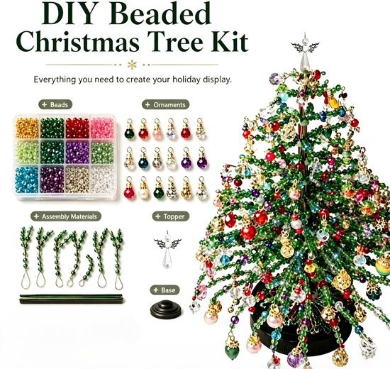 Handgemaakte kralenset-Zelfgemaakte kerstboom-Zelf kralen maken -Verbeter je handvaardigheid -Mini kralen kerstboom-Perfect voor beginners en hobbyisten -Geschikt voor woonkamers, slaapkamers, kantoren, bureaus, eettafels en verjaardagsfeestjes