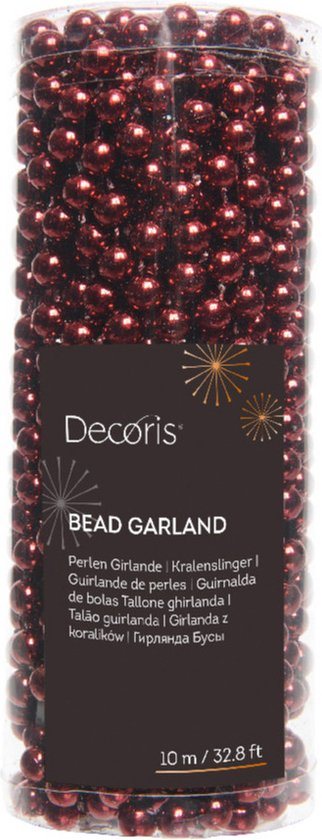 Decoris Kralenslinger - donkerrood/bordeaux rood - 10 meter - kunststof - kerstslinger