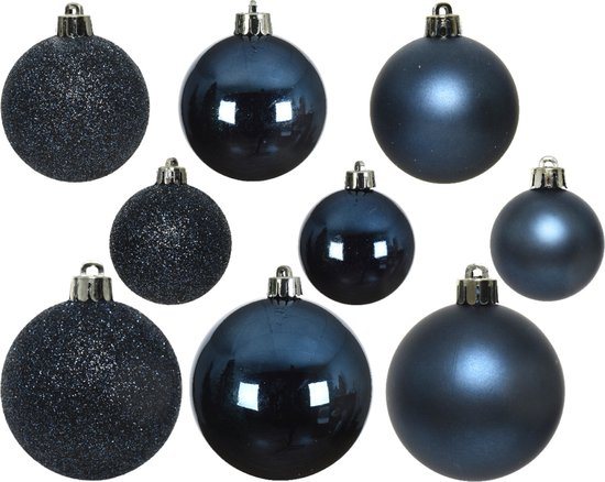 Decoris kerstballen - 30x st - donkerblauw - kunststof -4, 5 en 6 cm - kerstversiering