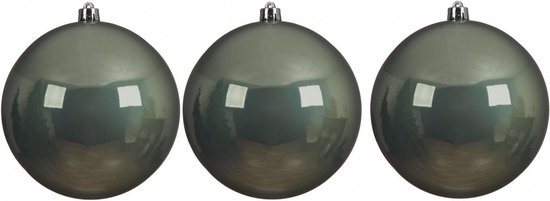 3x Grote salie groene kunststof kerstballen van 14 cm - glans - salie groene kerstboom versiering