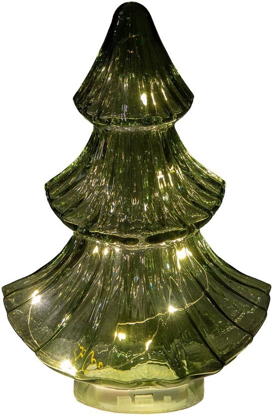 Annas collection - Boompje glas LED 15,5x9,5 cm groen