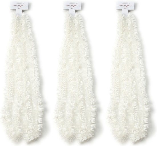 Inge Christmas Goods Kerstslinger - 3x - guirlande - wit - 270 cm - folie slingers