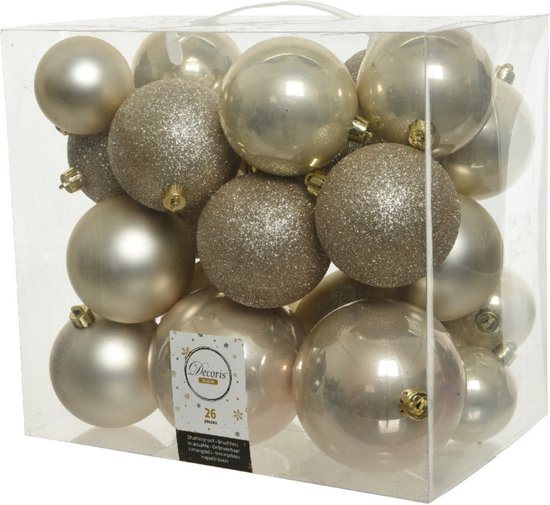 Decoris Kerstballen - 26x st - champagne - 6-8-10 cm - kunststof - kerstversiering