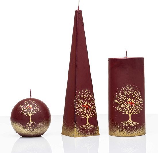 Kaarsen - Set - Handgeschilderd - goudkleur met boom - kerst - kaars - kerstverlichting
