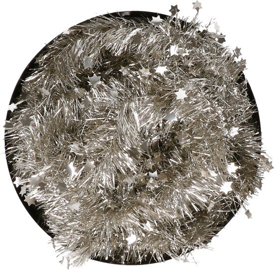 2x Kerstslingers sterren champagne 10 x 270 cm - Guirlande folie lametta - Kerstboom versieringen