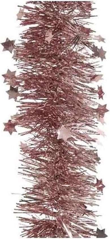 Decoris Kerstslinger - sterren - oudroze - 270 x 10 cm - lametta/folie - kerstboomslinger