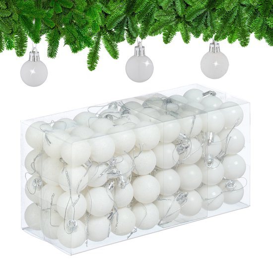 kerstballen set van 96 - plastic - 3 cm - mat - glanzend - glitters - wit