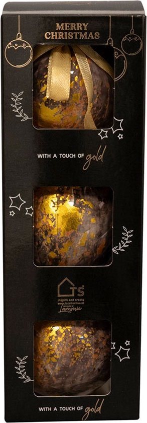 TS Collection - Kerstbal Shadow gold - Set van 3 - Metaal & Epoxy - Exclusieve woonitems voor binnen - Handgemaakt - Unieke print - Designed by Lammie