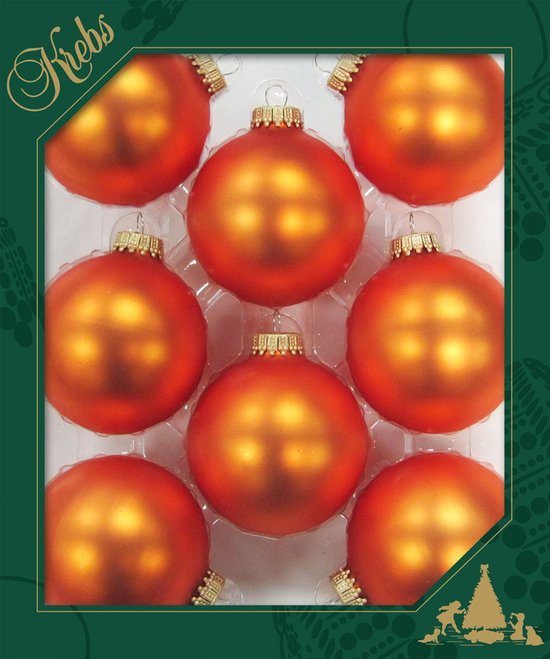 Krebs Kerstballen - wildfire velvet oranje - 8x - glas - 7 cm - mat - knalroze/felroze - kerstversiering