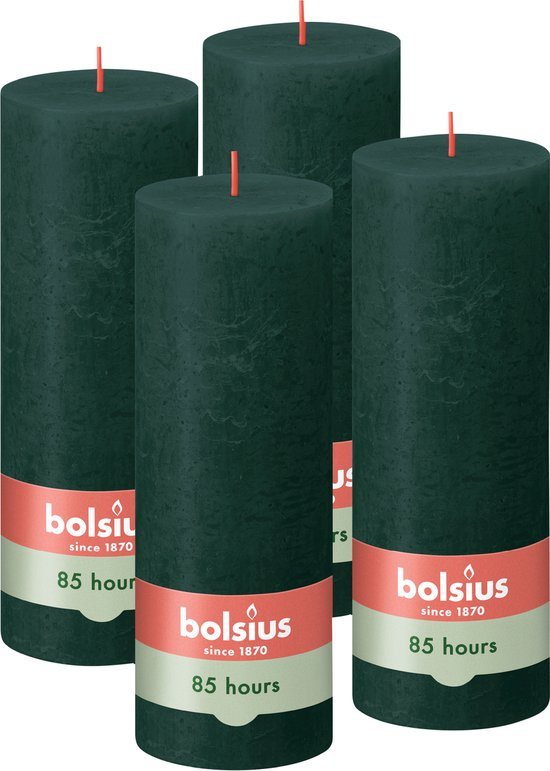 Bolsius - Rustieke Stompkaarsen - 4 stuks - Groen - 19cm - 85 branduren