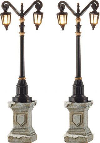 LuVille Kerstdorp Miniatuur Klassieke Lantaarn - Set van 2 - H14,5 cm
