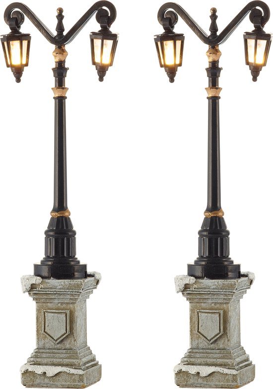 LuVille Kerstdorp Miniatuur Klassieke Lantaarn - Set van 2 - H14,5 cm
