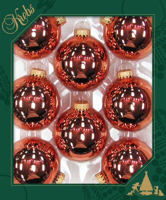 Krebs kerstballen - 8x - gepolijst koper kleur - D7 cm - glas - kerstversiering - kerstboomversiering