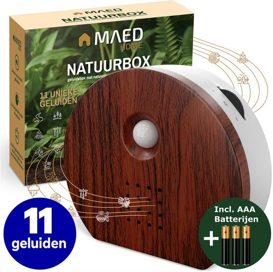 Vogelhuisje Met Geluid – 11 Natuurlijke Geluiden – Vogelgeluiden Huisje Met Sensor – Geluidshuis – Vogelgeluiden Huisje Voor op Toilet – Incl. Batterijen – Walnoothout – MAED Home ®