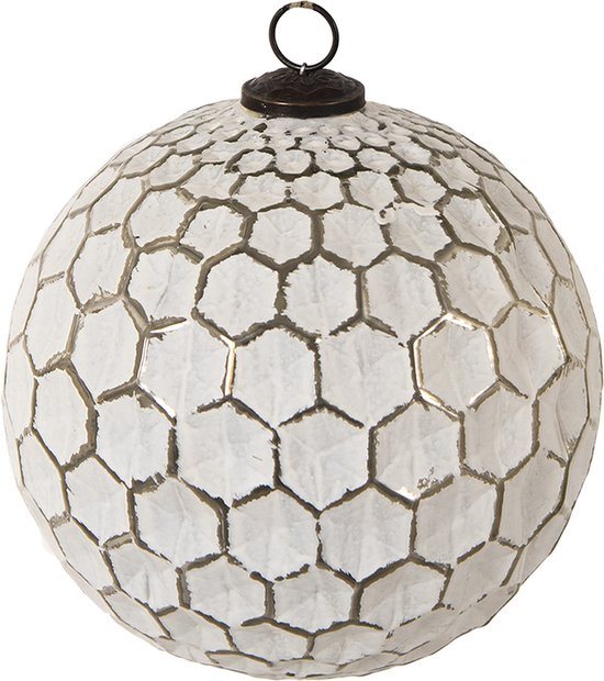 Clayre & Eef Kerstbal XL Overig Ø 20 cm Wit Zilverkleurig Glas Kerstballen