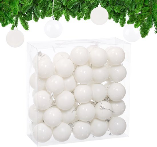kerstballen set van 50 - Ø 6 cm - glanzend - mat - kunststof - wit