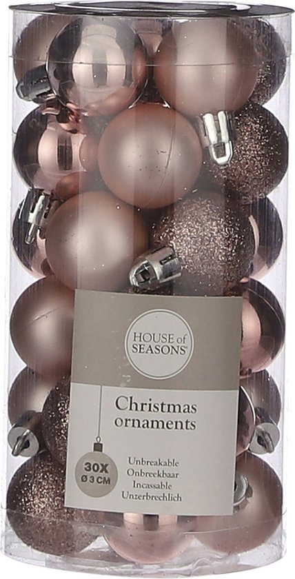 House of Seasons Kerstballen - klein formaat - 30x st - lichtroze - D3 cm - kunststof - kleine kerstballen - kerstversiering