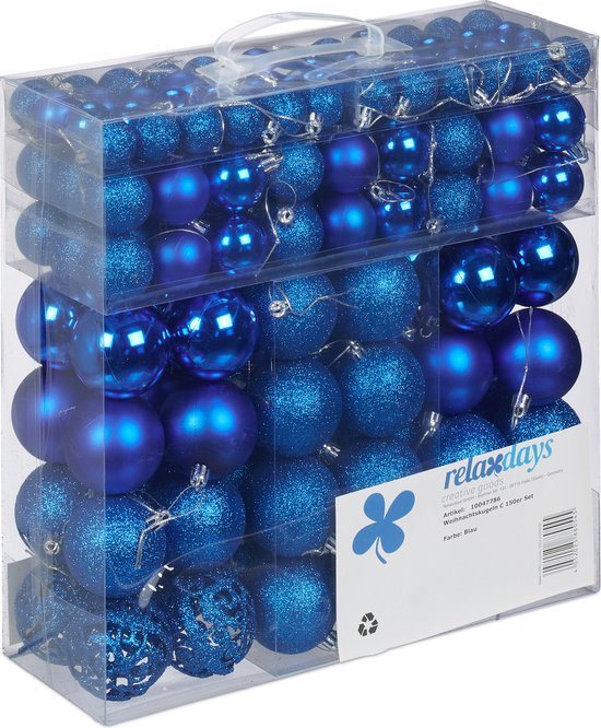 kerstballen - set van 150 - mat - glanzend - glitters - plastic - ∅ 3, 4, 6 cm - petrol