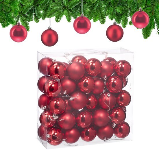 kerstballen set van 50 - Ø 6 cm - glanzend - mat - kunststof - rood