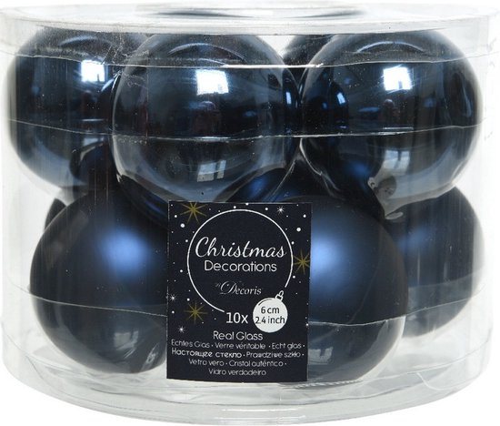 Decoris Kerstballen set - 10x stuks - donkerblauw - glas - 6 cm - glans en mat - kerstversiering