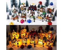 48 Delen Verlichte Kerstdorp Set: Miniatuur Huisjes, Kerstbomen en Sneeuwkleed voor DIY Kerstdecoratie
