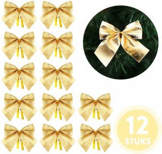 Kerstversiering - Kerstdecoratie voor binnen - Kerststrikjes goud - 12 stuks