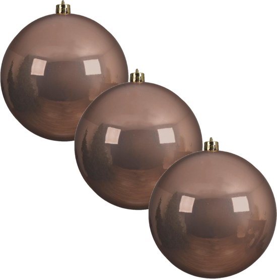 3x Grote zacht terra bruine kunststof kerstballen van 20 cm - glans - zacht terra bruine kerstballen - Kerstversiering
