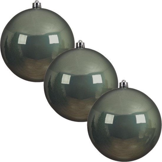 3x Grote salie groene kunststof kerstballen van 20 cm - glans - salie groene kerstballen - Kerstversiering