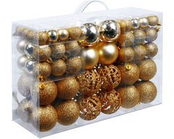 Christmas Gifts - Kerstballen Set Goud - 100 Kunststof Kerstballen - Verschillende Afwerkingen - Ø 3/4/6 cm
