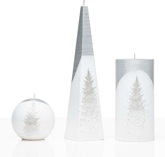 Kaarsen - Set - Handgeschilderd - zilveren kerstboom  - kerst - kaars - kerstverlichting
