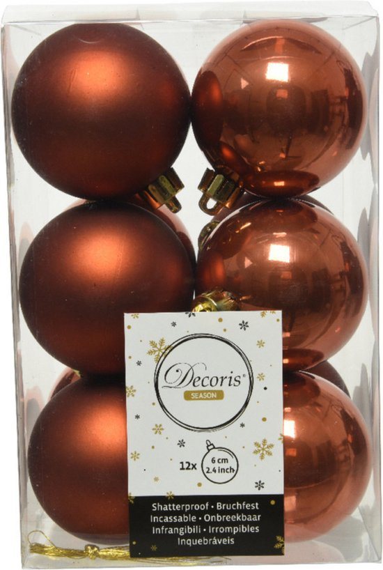 24x stuks kunststof kerstballen terra bruin 6 cm - Mat/glans - Onbreekbare plastic kerstballen