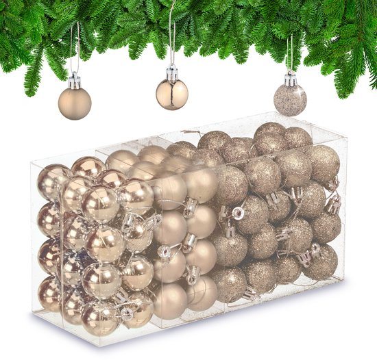 kerstballen set van 96 - plastic - 3 cm - mat - glanzend - glitters - champagne
