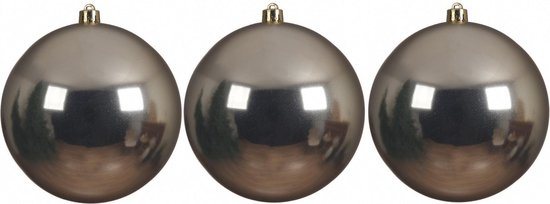 3x Grote champagne beige kunststof kerstballen van 14 cm - glans - champagne beige kerstboom versiering