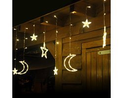 Giftmas Lichtgordijn – 120 LED Hangdecoratie – Warm Wit – Manen en Sterren – Kerst en Raamdecoratie – Voor Binnen en Buiten - Kerstversiering - 3.5M - Kerstverlichting