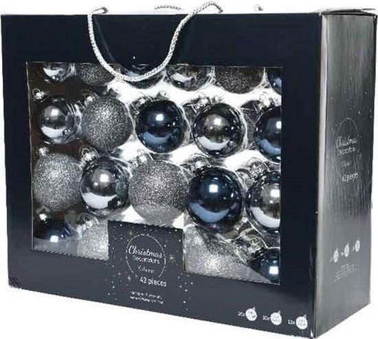 42x Grijsblauwe/donkerblauwe glazen kerstballen 5-6-7 cm - Glans/mat/glitter - Kerstboomversiering