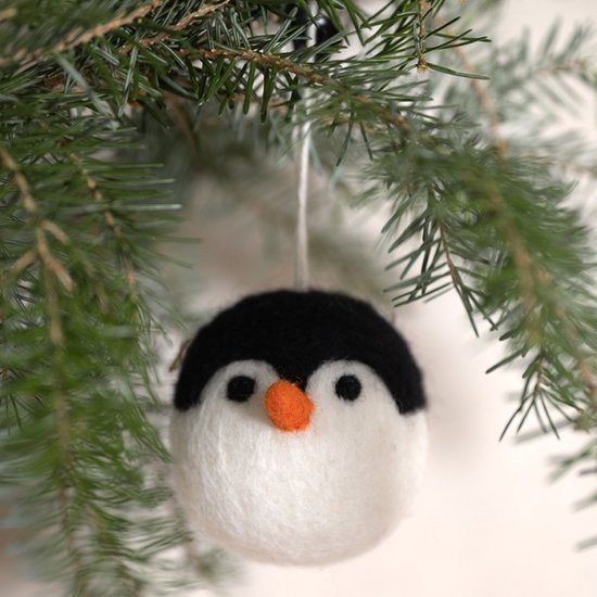 Kerstbal Vilt - Hoofdje Pinguin - 8cm - Fairtrade