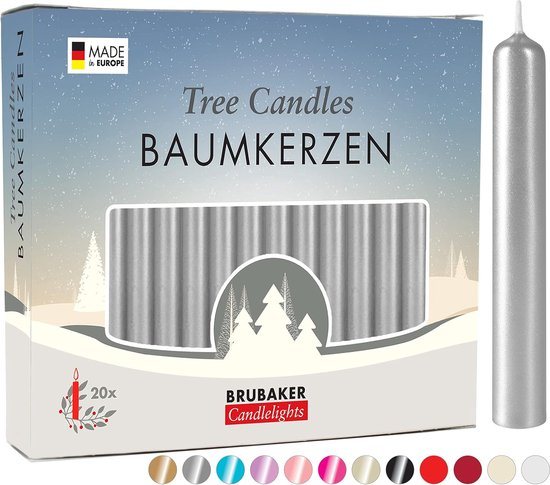BRUBAKER 100 Stuks - Boomkaarsen - Zilver- Kerstkaarsen - Piramidekaarsen - Kerstboomkaarsen - 95/12.5 mm – Kaarsen - Kaarsjes