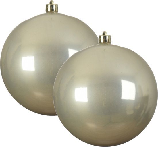 Decoris grote decoratie kerstballen - 2x st - 14 cm - champagne - kunststof