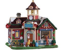 Miniatuur Schoolgebouw met Verlichting - Kersthuisje Stijl