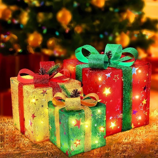 Kerstverlichting Set - Batterij Kerstlampjes met Geschenkdoos - Voor Binnen en Buiten - Verschillende Maten Feestverlichting - Sfeerverlichting voor Thuis - Voor Gezinnen en Feestvierders - Kerstdecoratie - Warm Wit - 3 Stuks