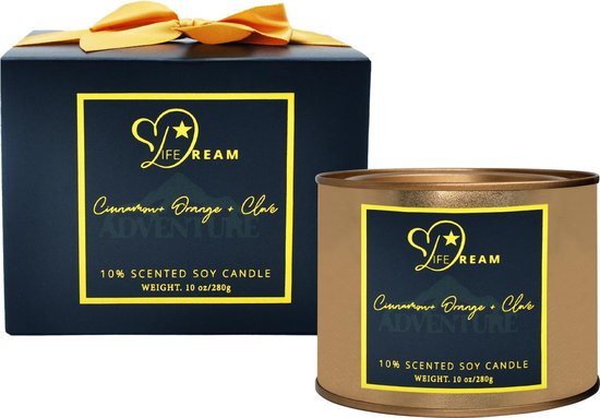 Luxe Geurkaars Adventure – Kaneel – Sinaasappel – Kruidnagel – Geurkaarsen Geschenkset Man en Vrouw – Kaarsen – Kerstcadeau – Nieuwjaarsgeschenk – Soja – Luxe – Interieur