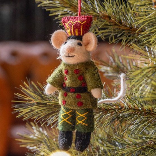 Hanger Vilt Figuurtje Kerst - Notenkraker Kapitein - Rood/Groen - 14cm - Handgemaakt & Fairtrade