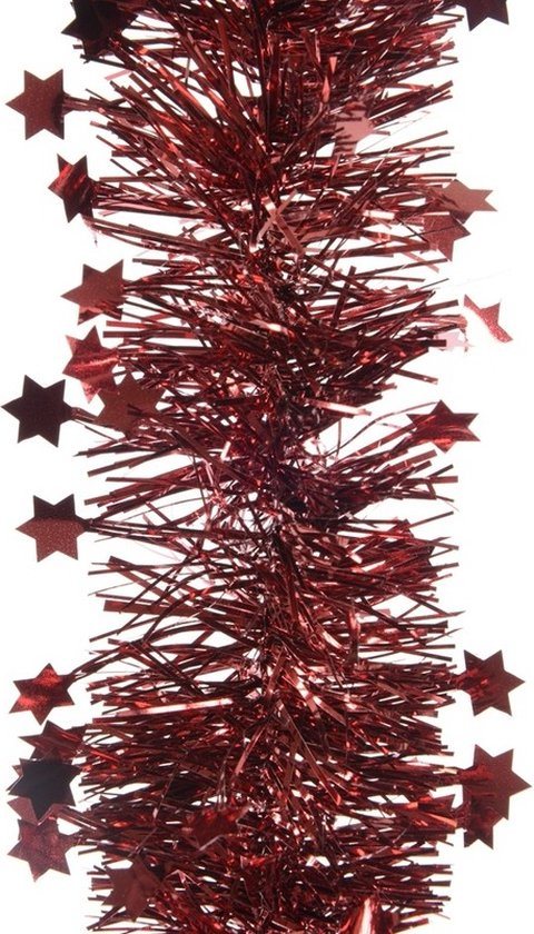 2x Kerstslingers sterren donkerrood 10 x 270 cm - Guirlande folie lametta - Donkerrode kerstboom versieringen