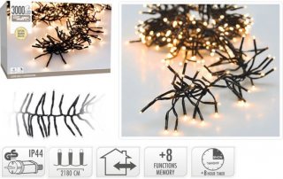 Clusterverlichting - 3000 LED - 22m - Timer - Lichtfuncties - extra warm wit